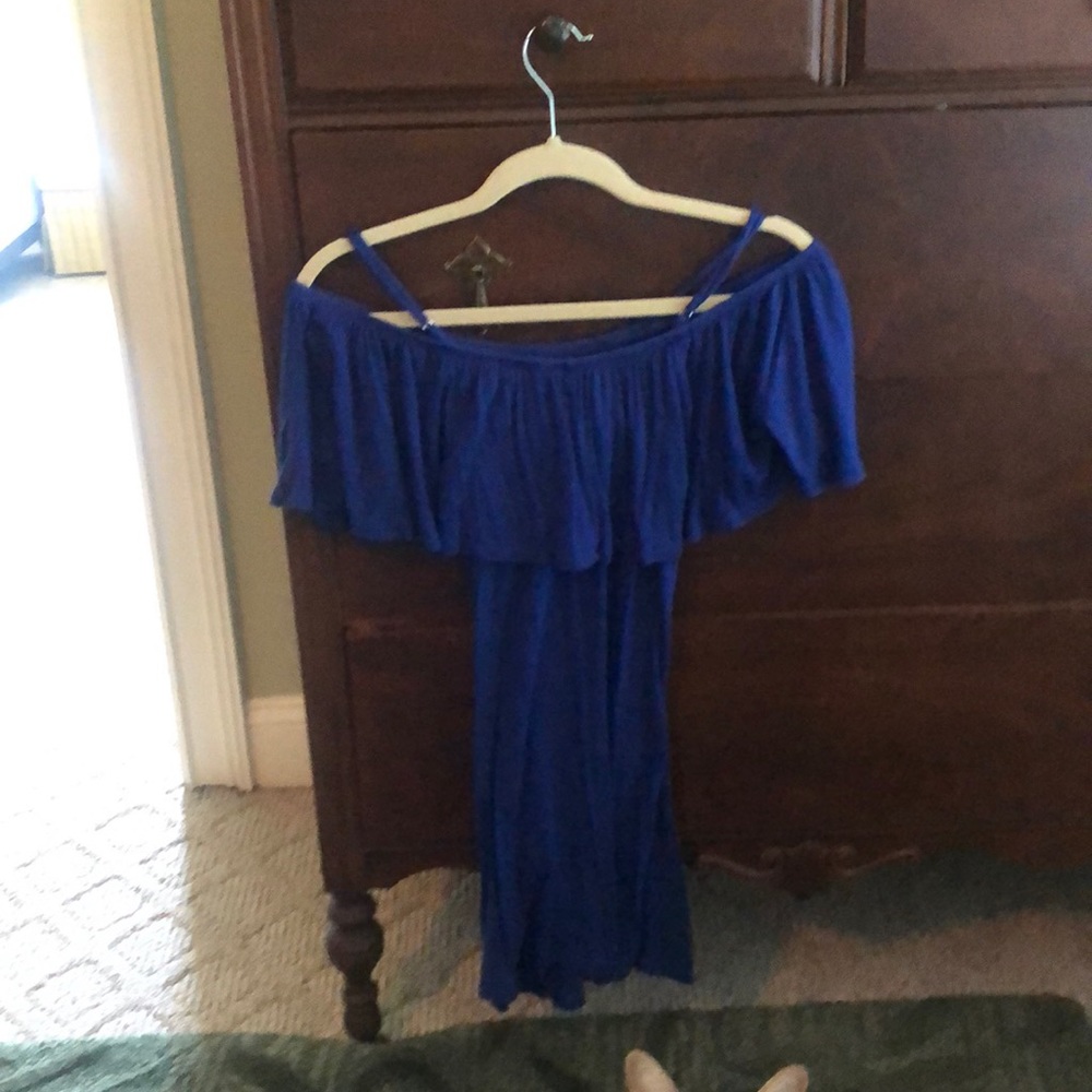 Dark blue girls dress, off the shoulder